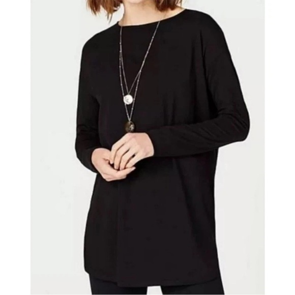 J. Jill Black Crewneck Tunic Knit Sweater Petite Large Casual Classic Timeless - Picture 1 of 8